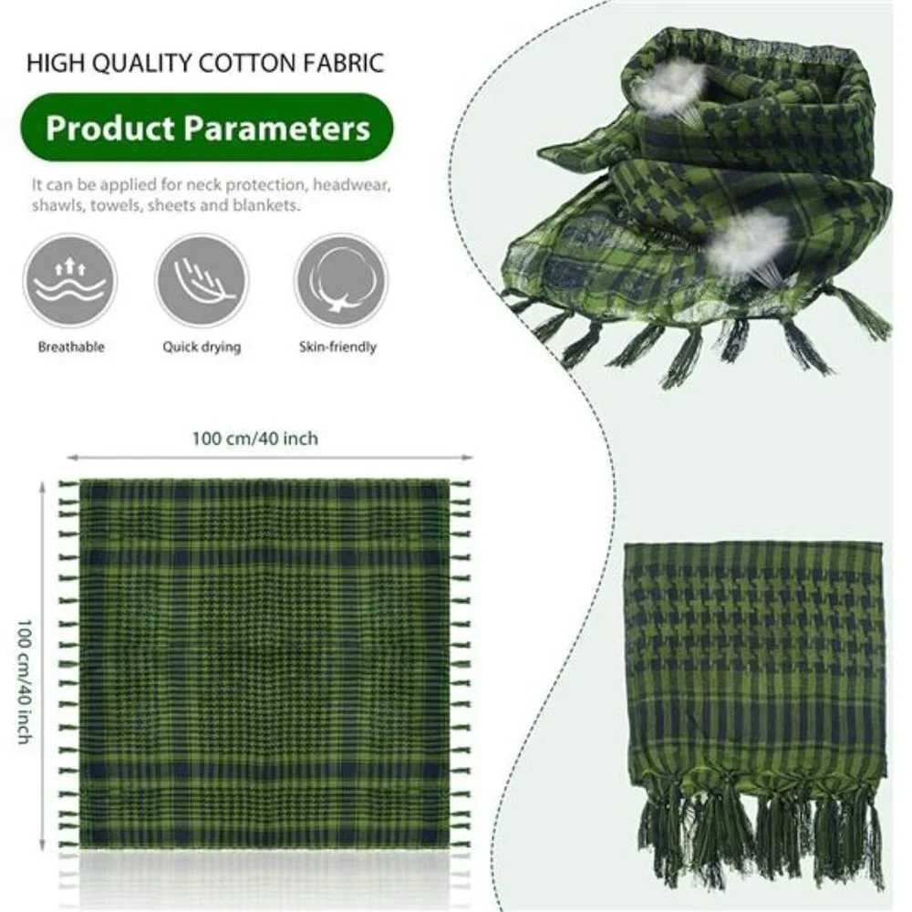 3 Pieces Unisex Scarf Turban Plaid Fringe Scarves
